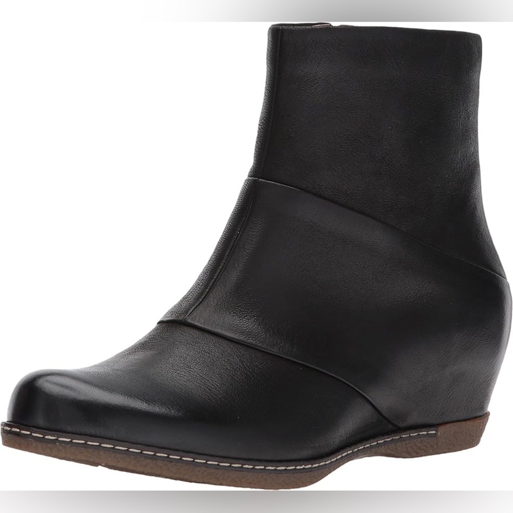 Dansko Black leather wedge booties